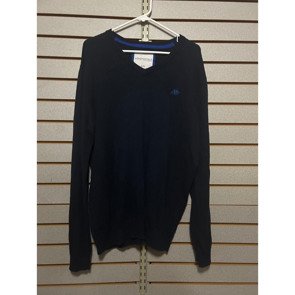 Aeropostale Mens Navy Blue V-Neck Long Sleeve Cotton Wool Blend Sweater XL A87